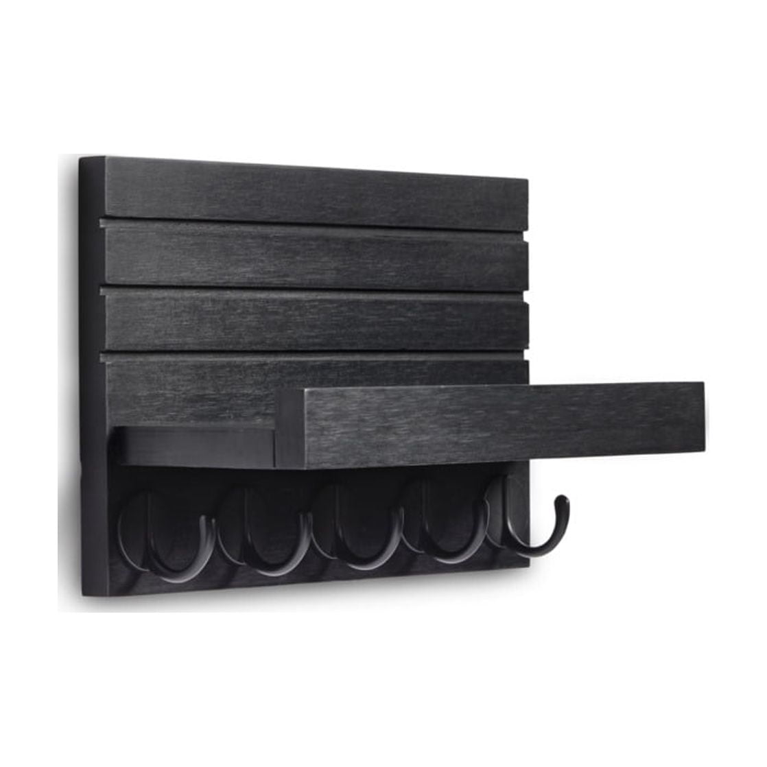 Mainstays Shelf Mail and Key Wall Mount Rack Organizer with 5 Key Hooks, Black