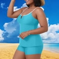 thumbnail image 2 of Brnmxoke Swimwear for Women 2026 2 Piece Plus Size Summer V-Neck Spaghetti Strap Tankini Bathing Suit Stretch Plain Loose Fit Beach Outfits Sky Blue,XXL, 2 of 7