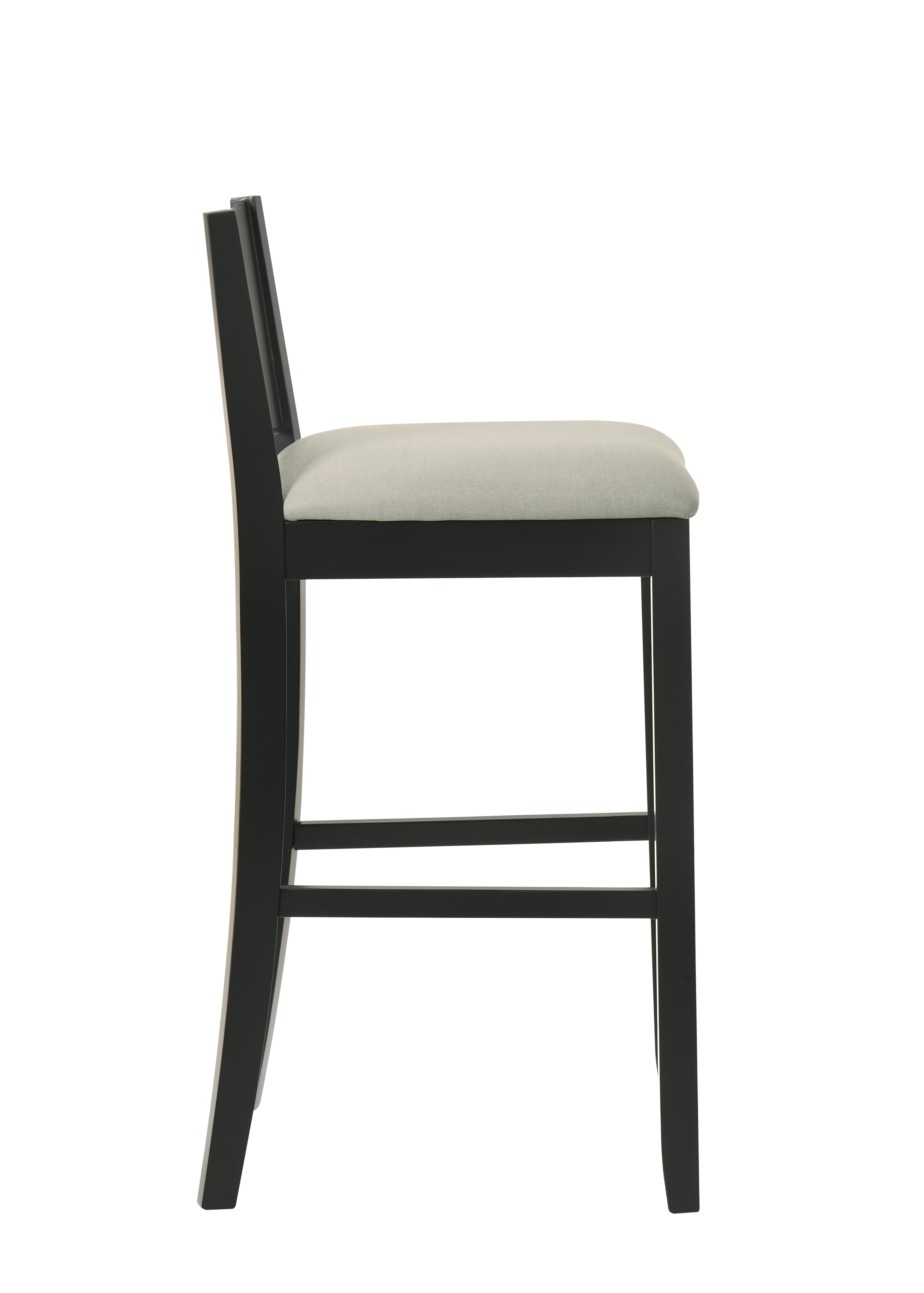 Armen living Ren 30 in. Matte Black Bar Height Rubberwood Barstool with Fog Fabric Seat