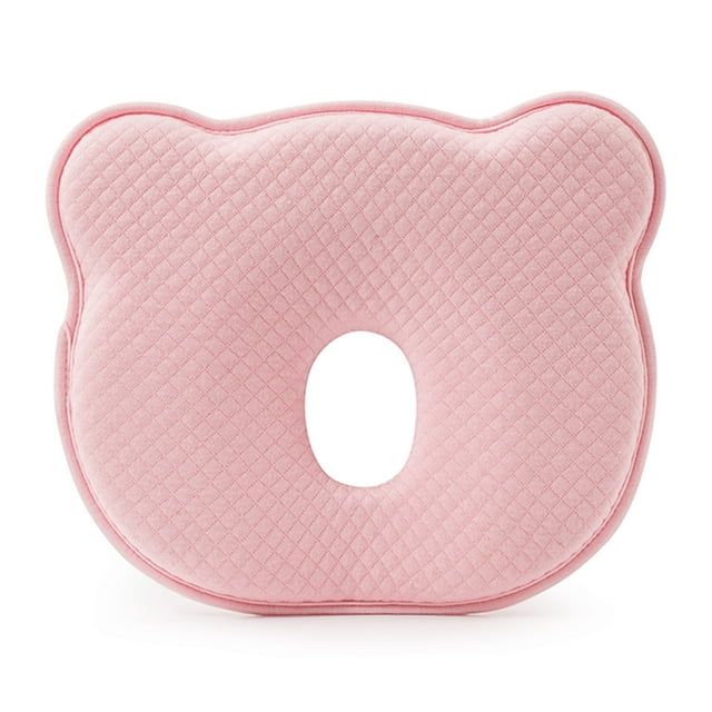Almohada moldeadora para bebé previene la cabeza plana forma de oso espuma viscoelástica que absorbe la humedad almohada de lactancia 3D rosa