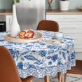 thumbnail image 2 of White and Blue Porcelain Waterproof Fabric Tablecloth, Rectangle Watercolor Wrinkle Oil-Proof Resistant Table Cover for Dining Table, Buffet Parties and Campin,(60" inch Round), 2 of 6