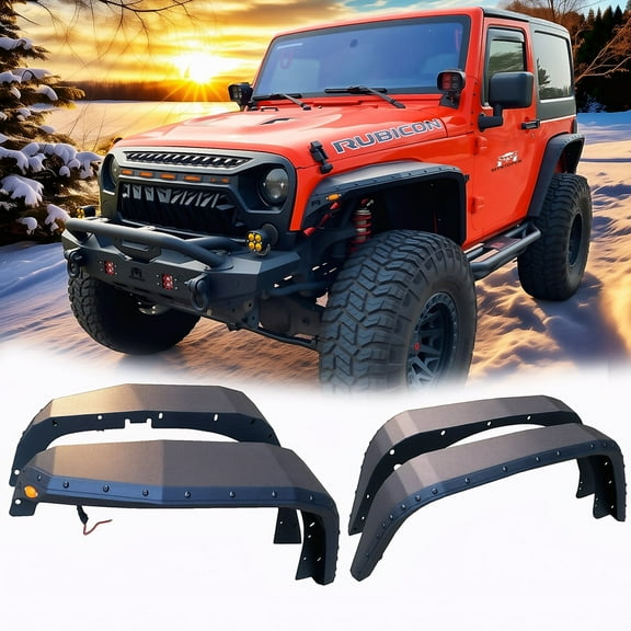 MTNTOPCN Fender Flares Wrangler JK JKU 2007-2018 Blade Concept Design Steel Black 4 Piece 8.25 Inch