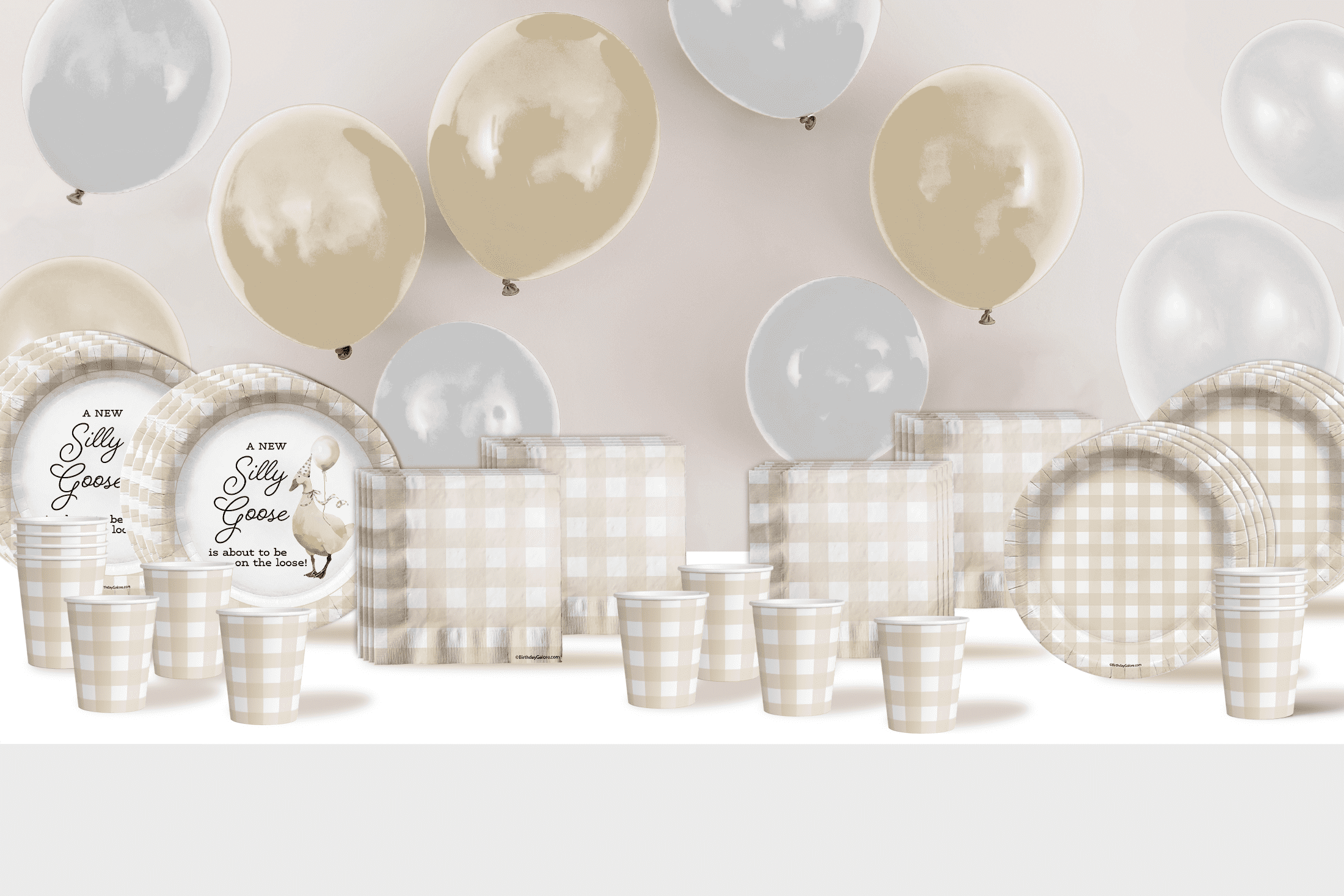 A Silly Goose Is On The Way Baby Shower Party Supplies - 64 Piece Baby Shower Tableware Set Includes Large 9" Dinner Plates and 8" Dessert Paper Plates Napkins Cups - Kit for 16