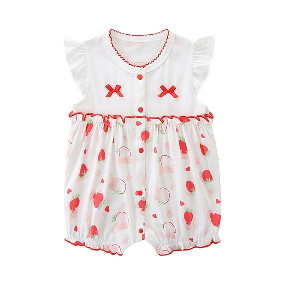 Busydd Baby Girl Clothes Short Sleeve Round Neck Toddler Romper Comfy Summer Cotton Newborn Girl Clothes Cute Print Button Infant Girl Rompers 6 Months