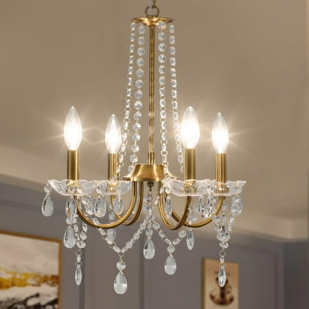 

4-Light Candle Style Traditional Chandelier with Crystal Accents for Living Room - D16.14 xH19.69 Gold