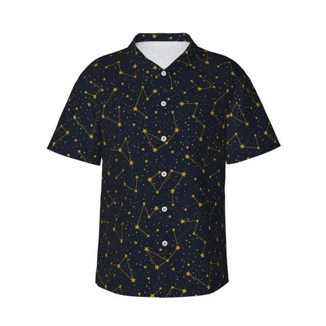 Fotbe Constellation Camisa Hawaiana para Hombre Unisex – Camisa Casual de Verano con Botones de Manga Corta de Algodón y Lino,Medium