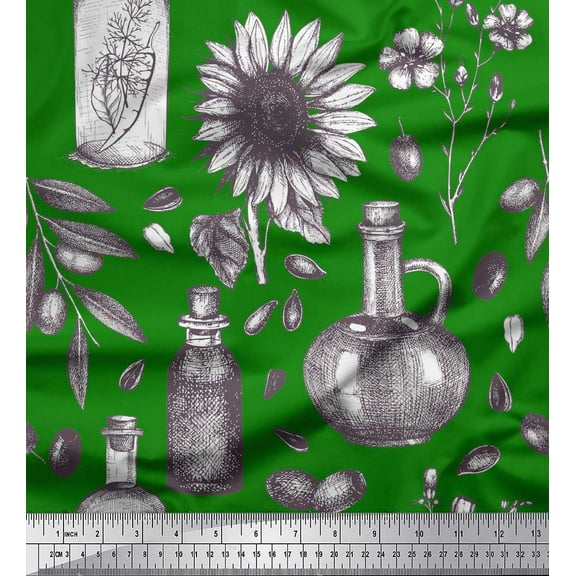 Soimoi Cotton Duck Fabric Sunflower & Jar Vintage Printed Fabric 1 Yard 42 Inch Wide