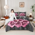 thumbnail image 5 of Feelyou Pink Rose Floral Queen Comforter Set for Women, Rustic Farmhouse Bedding Sets, Romantic Festival Reversible Bedding Comforter Set, Breathable Home Decor, 3 Pieces, 5 of 9