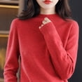 thumbnail image 2 of Gyexs Turtleneck Tops for Women Casual Solid Color Petite Tops Knitwear Fall Loose Knit Pullover Sweater Tops Fall Winter Outfits, Red, Size XXL, 2 of 7