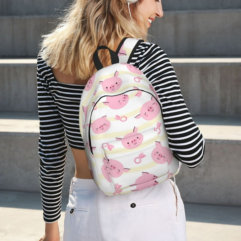 Cartoon Striped Pink Pig Cute Canvas Backpack Backpack for School Bookbag School Backpacks for College Student Boys Girls Travel Work Laptop Backpack Carry On Backpack for Women Men Walmart