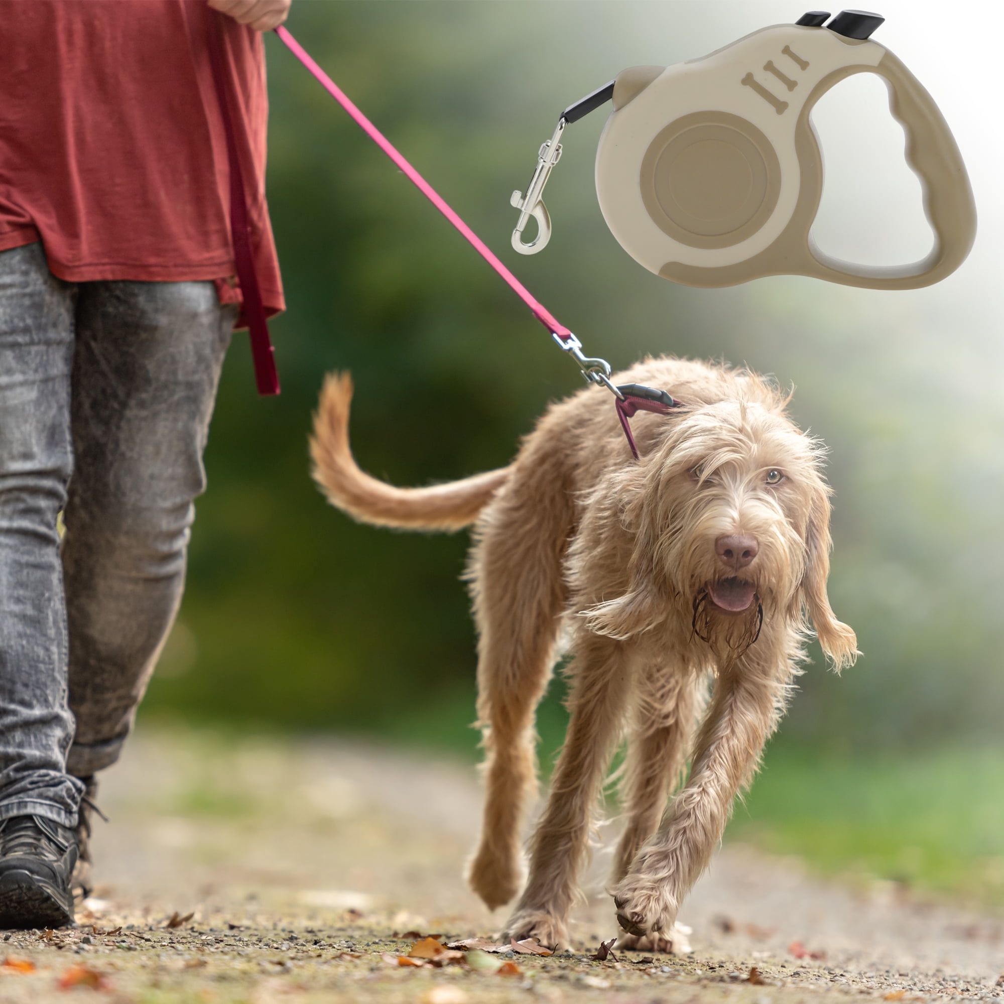 Unique Bargains Retractable Pet Leash Ergonomic Dog Leash with Handle Brown 118.11"