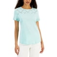 thumbnail image 2 of Karen Scott Short Sleeve Crocheted Yoke Top Aqua Ice S, 2 of 2