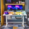 thumbnail image 3 of Kyspho Electric Standing Desk with LED & Storage, 55" x 28" Height Adjustable Computer Desk, C-Clamp Mount Compatible Ergonomic Table for Home Office, White, 3 of 9