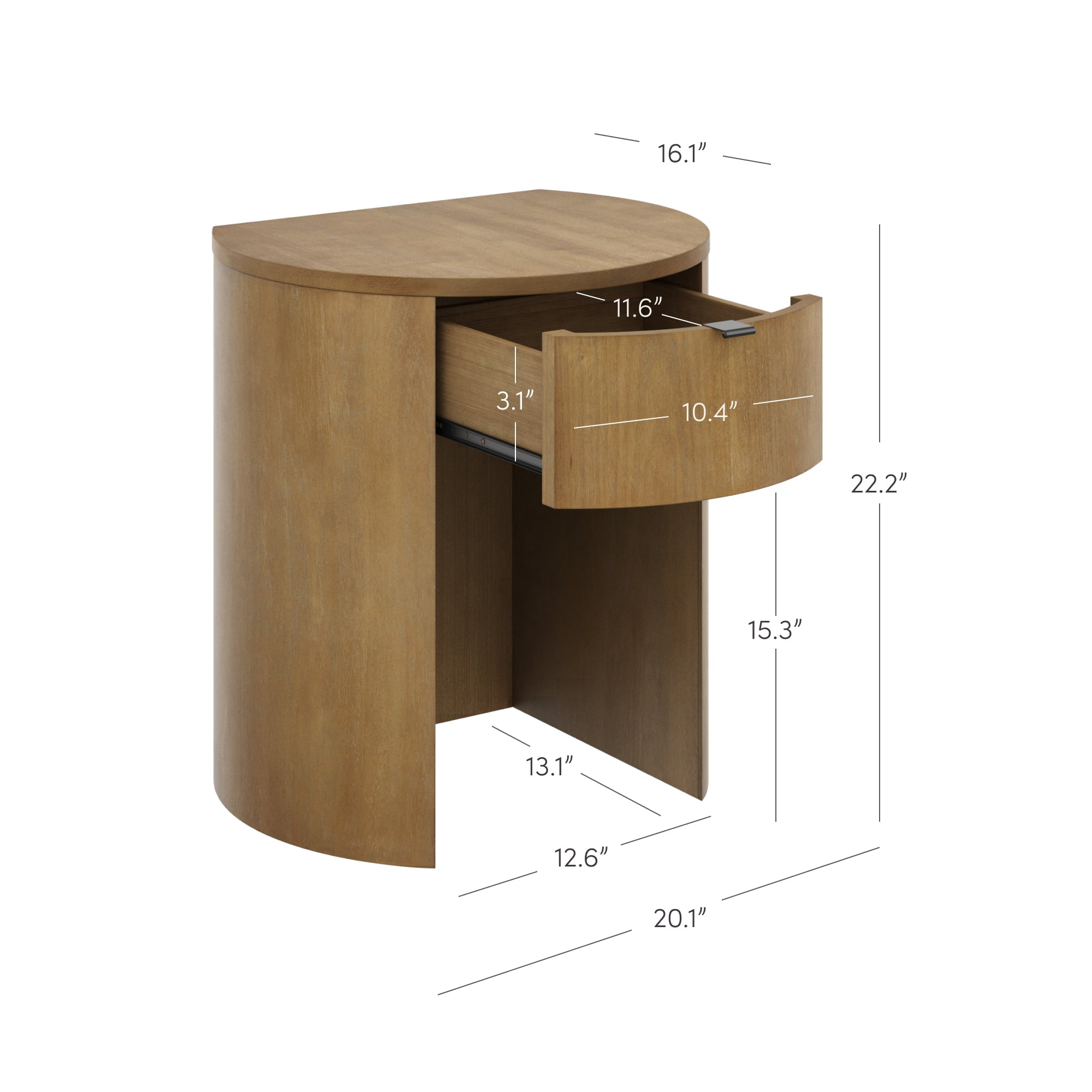 Nathan James Shay Solid Wood Nightstand, Modern Bedside Table with Drawer, Contemporary Rounded Nightstand Table for Bedroom, Light Brown