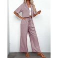 thumbnail image 5 of Women'S Casual 2 Piece Set V-Neck Short-Sleeved Tops Straight Wide Leg Pants Outfit Lotus Root Color M, 5 of 9