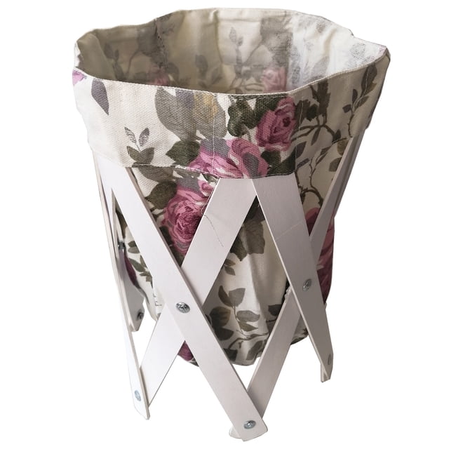Canasta Cesto para ropa multiusos pequeño de lona lavable de 39 x 24.5 cm CHIC-FANTASY FLORES ROSAS Y BEIGE