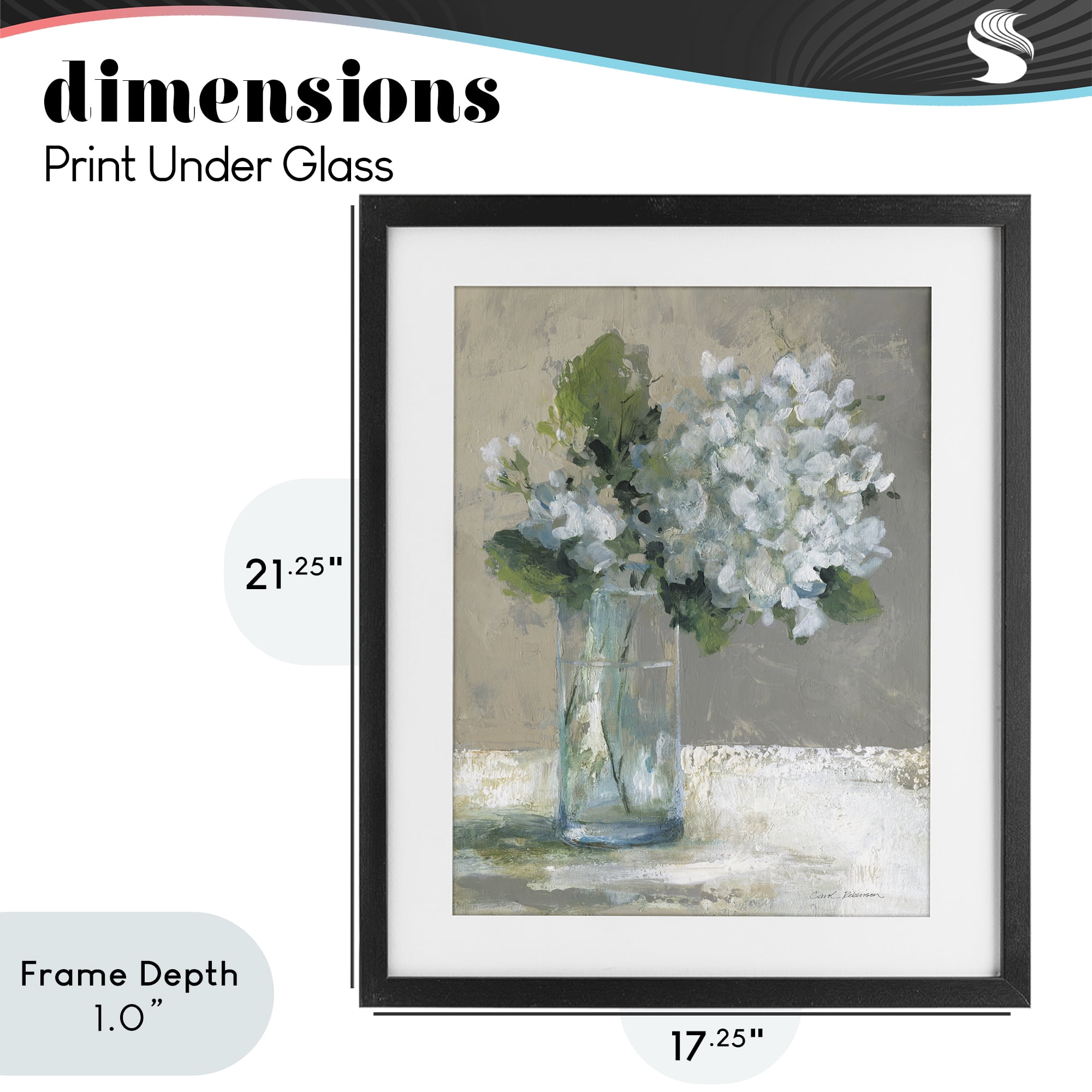 Stupell Industries Serene White Hydrangeas in Glass Black Framed Print Under Glass, design by Carol Robinson