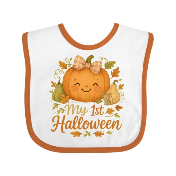 Inktastic My 1st Halloween Cute Pumpkin with Bow Boys or Girls Baby Bib