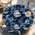 thumbnail image 3 of Ocean Boat Round Fitted Table Cover Sailing Boat Modern Watercraft Anchor Waterproof Table Cloth with Elastic Edge Wipeable Tablecloth for Picnic Camping Party Fits 36"-44" Diameter, 3 of 8