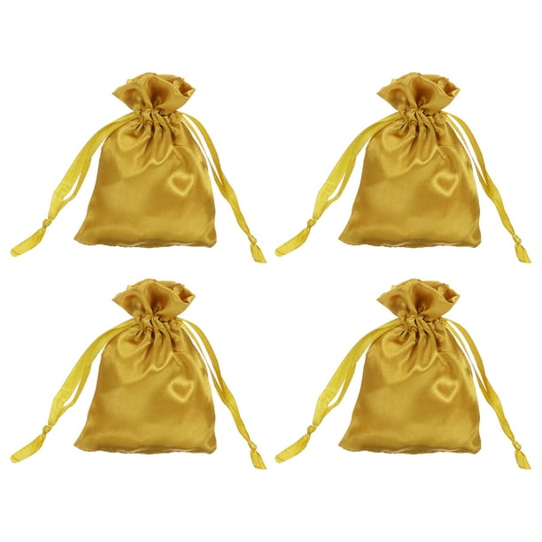 Bolsas de satén Uxcell con cordón, bolsa de regalo para bodas, bolsa de embalaje mini para cumpleaños, Navidad, joyería, fiesta dorada de 3x4 pulgadas