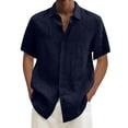 thumbnail image 6 of Men's Linen Shirts Short Sleeve Casual Shirt Oversized Summer Lightweight Button Down Beach Vacation Tops Navy M, 6 of 6
