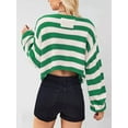 thumbnail image 6 of Women'S Long Sleeve Striped Oversized One Shoulder Loose Fit Casual Baggy Short Pullover Sweater Green L, 6 of 8