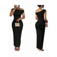 thumbnail image 3 of Women'S Elegant Maxi Dress Short Sleeve Bodycon Cocktail Prom Summer Oblique Off-Shoulder Black L, 3 of 7