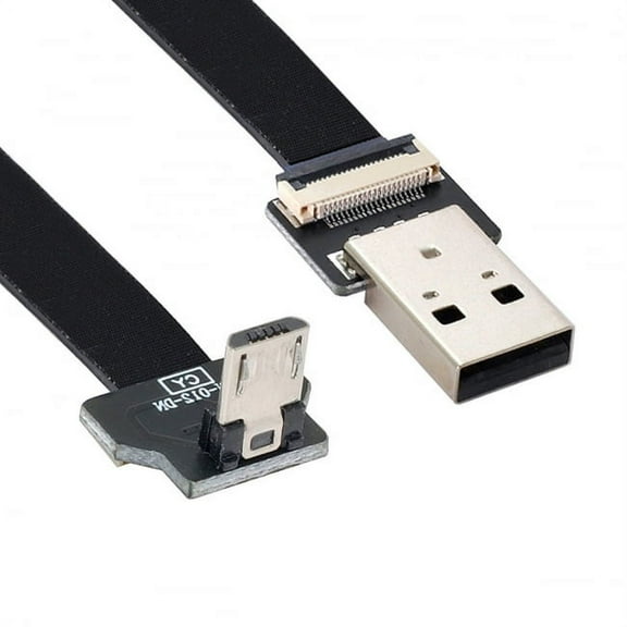 Chenyang CY Down Angled USB 2.0 Type-A Male to Micro USB 5Pin Male Data Flat Slim FPC Cable for FPV and Disk and Phone