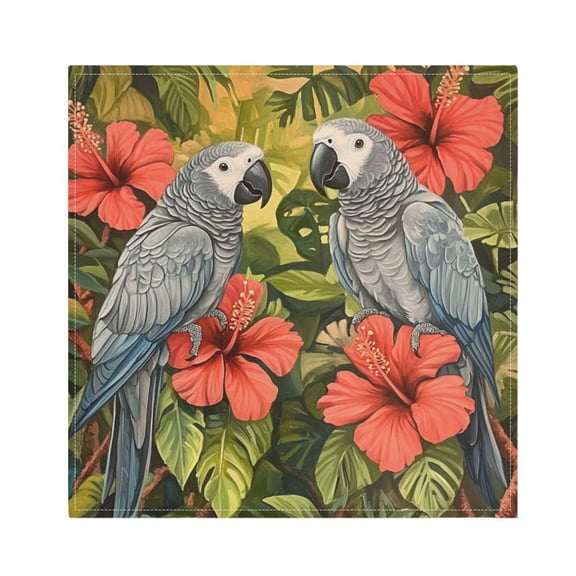 WOBOGO Two Playful Gray Parrots Cloth Napkins 1 Piece Soft Elegant Touch Durable Absorbent Quick Drying for Elegant Dining