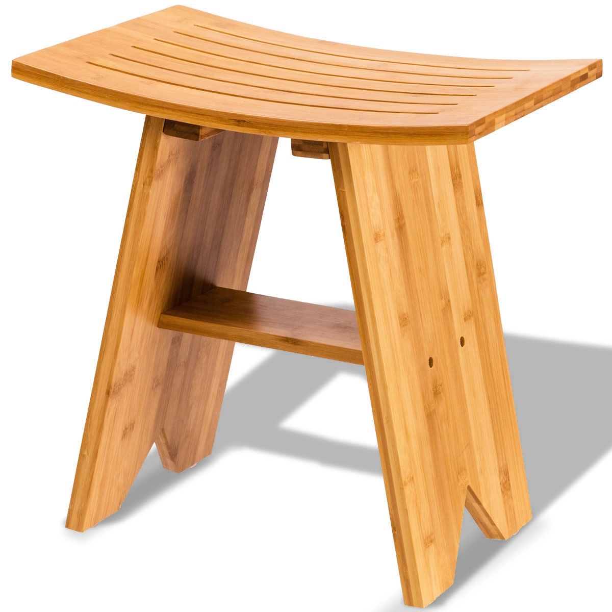 18" Bamboo Shower Stool Bench with Shelf