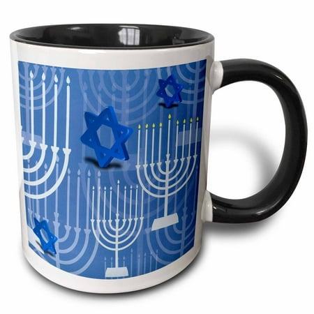 

3dRose Passover With Blue Menorahs and Stars - Two Tone Black Mug 11-ounce