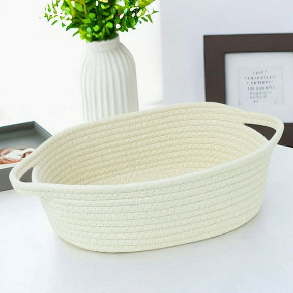 Rope Storage Baskets Organizer Woven Basket - Portable Cotton Bins for Clothes, Beddings, Towels L Creamy-White