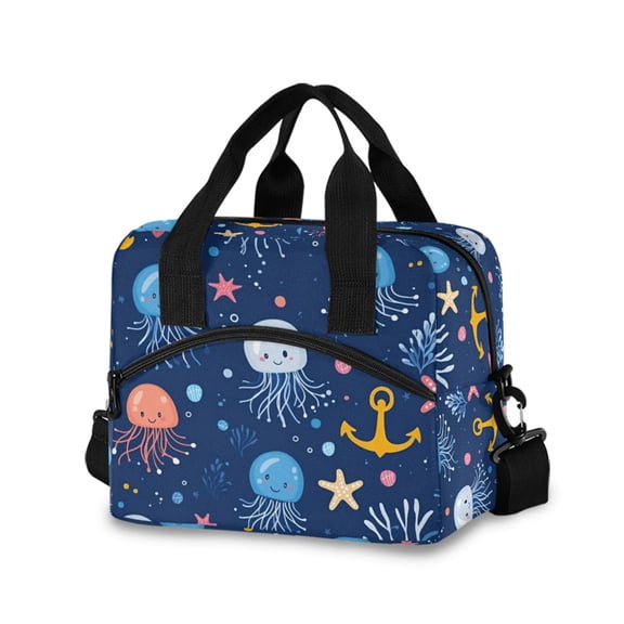 FORMRS Reusable Lunch Bag for Work School Leakproof Insulated Cooler with Adjustable Shoulder Strap, Blue Jellyfish