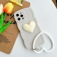 thumbnail image 2 of Antique White Heart Phone Case Compatible with iPhone 15 Pro Max, Cute 3D Big Love Heart Phone Case, Curly Wave Shape Heart Phone Cover with Heart Bracelet for Women Girls, 2 of 12