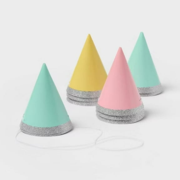 10ct 4" Glittered Party Hats Silver