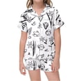 thumbnail image 1 of Pyjama pour Enfants Shorts Boutons Manches Courtes Confortable Col à Revers Ensemble Imprimé Bébé Fille Vêtements Blanc 12-13 Ans, 1 of 4