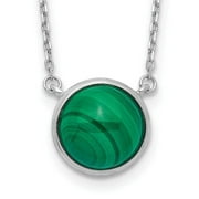 Auriga 925 Sterling Silver Rhodium-plated Round Malachite Cabochon Necklace for Women 17.5"