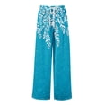 thumbnail image 4 of Hawaiian Print Palazzo Pants for Women Elastic High Waist Wide Leg Flowy Beach Trousers with Pockets Sky Blue 2XL, 4 of 7