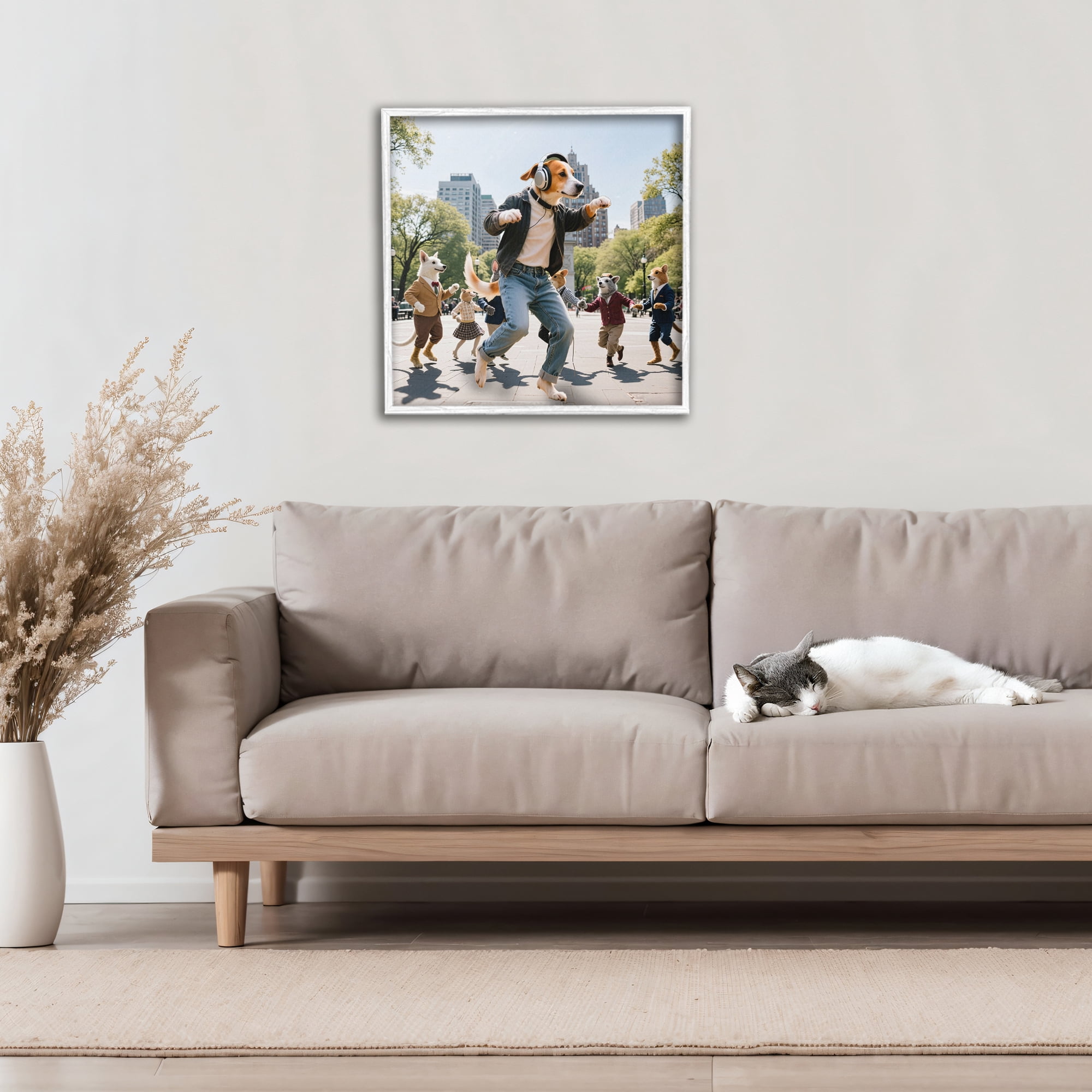 Stupell Industries Stylish Dog Dancing in Park White Framed Giclee Art, design by CAD Designs