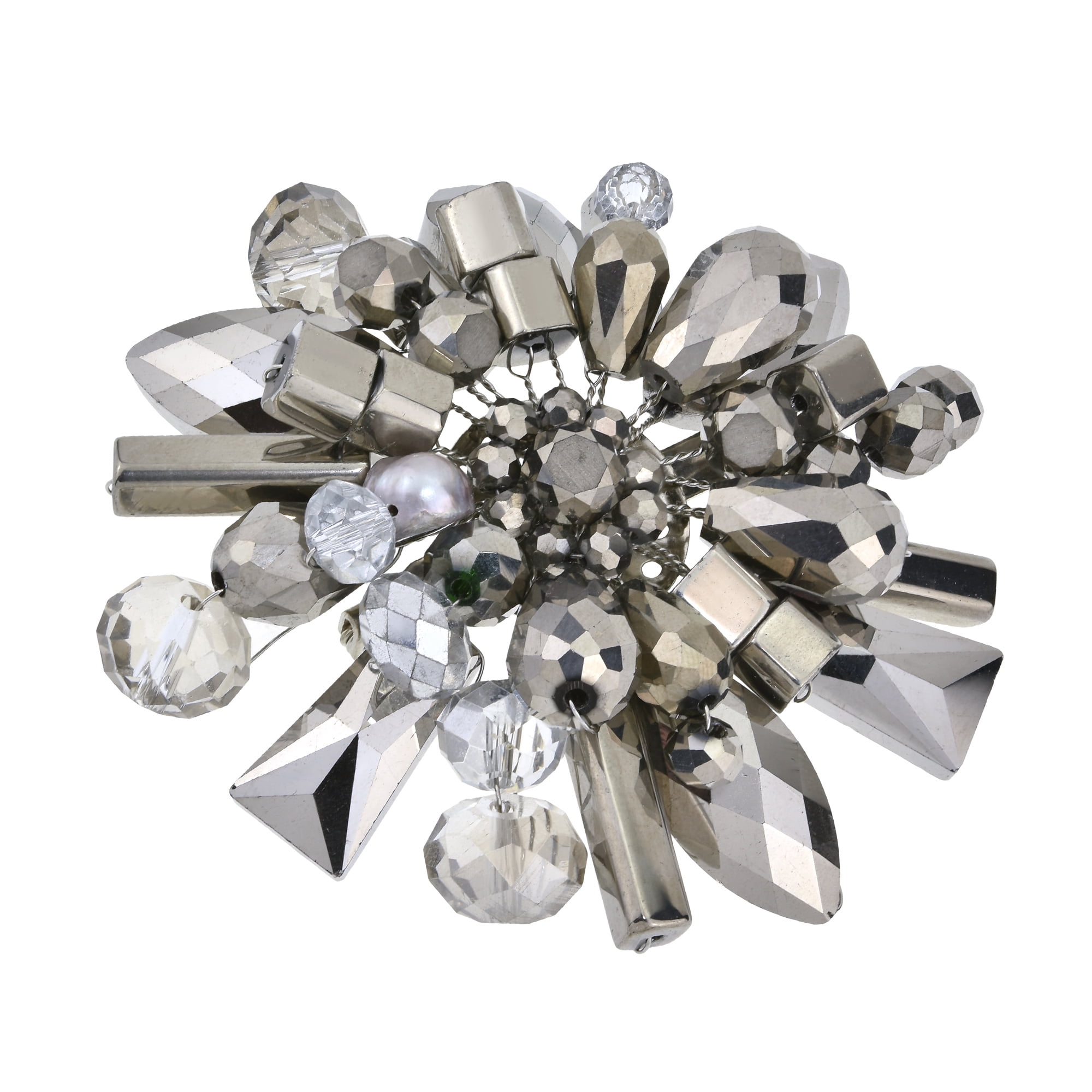Details about   Modern Gray Floral Cluster of Sparkling Crystal Pearl Metallic Beads Brooch Pin 