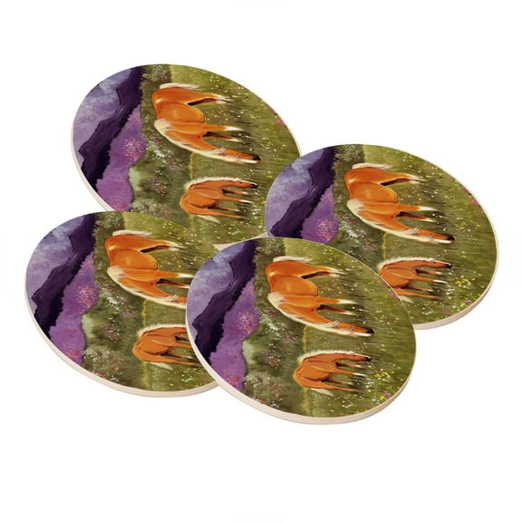 KuzmarK Sandstone Drink Coaster (set of 4) - Belgian Mare and Foal High Valley Spring Horse Art by Denise Every