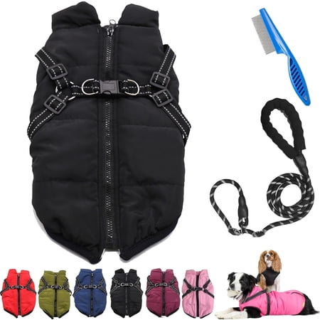 Dog Winter Coat 3 in 1 Winter Jacket Waterproof Windproof Dog Snow Jacket with Harness and Zipper Pet Outdoor Jacket for Small Medium Large Dogs/Cats (Black XXL)