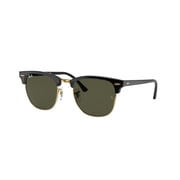 Ray-Ban Unisex Size 51 Square Clubmaster Classic Sunglasses with Case, Black on Arista/G-15 Green