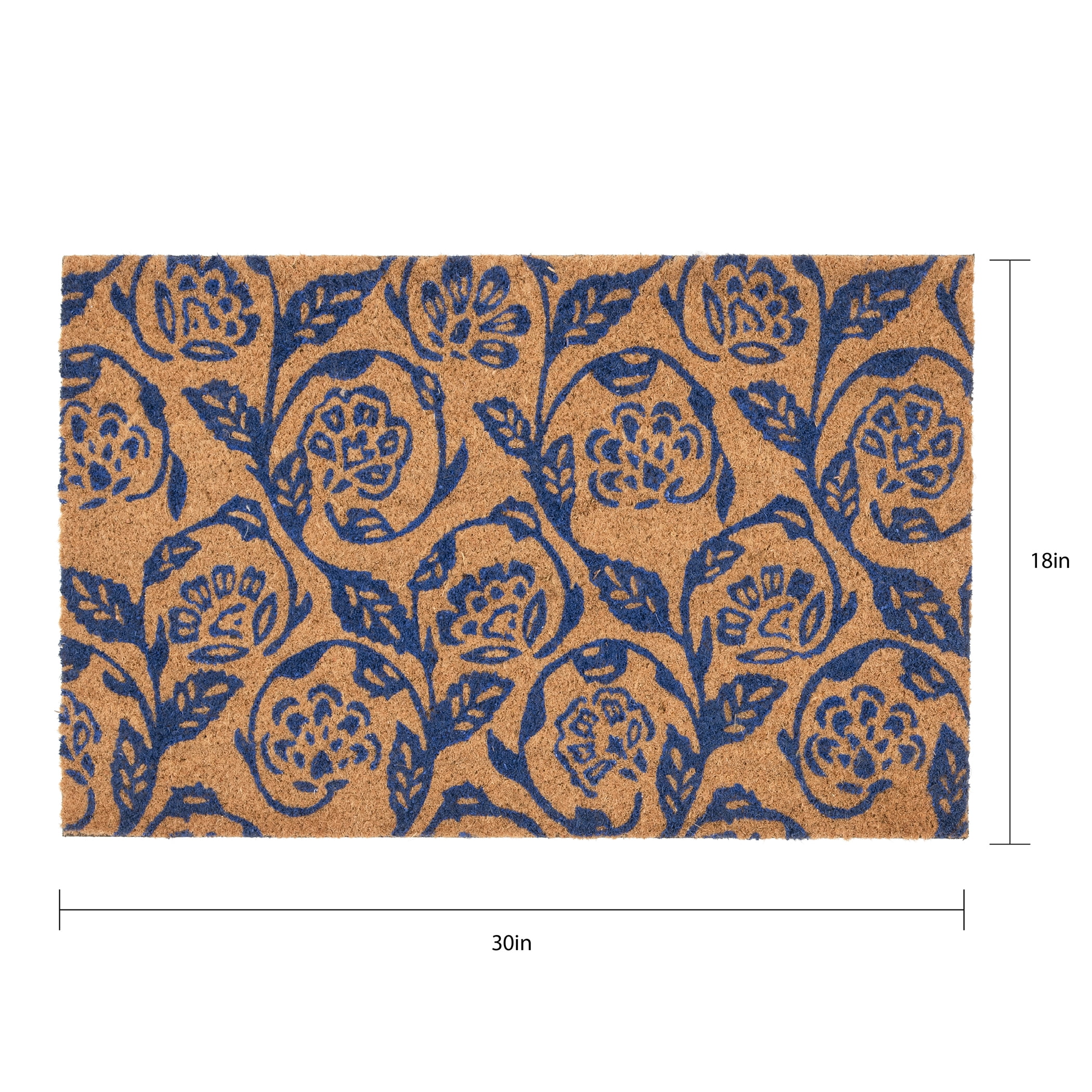 Mainstays by Becky G. & Alejandra Coir Outdoor Mat, Blue Floral, 18 in x 30 in