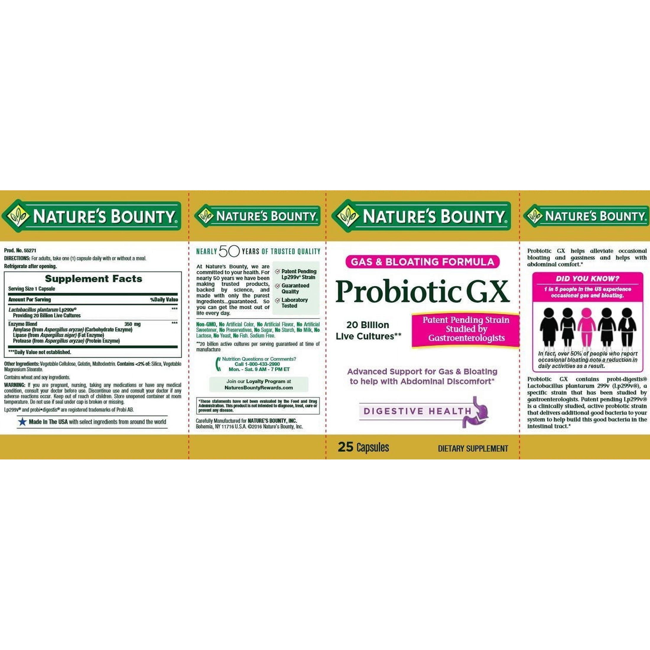 Nature's Bounty Probiotic GX, 25 Capsules