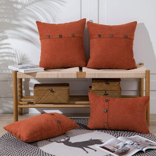 Dremisland Lot de 4 Housses de Coussin Modernes Bleu Marine Orange Brûlé  Canapé Taie d'oreiller Housses de Coussin Décoration pour Salon Lit Jardin