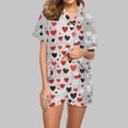 thumbnail image 2 of yoeyez Womens Pajama Silk Satin Pajamas Set Love Heart Printed Sleepwear 2 Piece Sets Button Down Short Sleeve Tops and Shorts Pjs Set Loungewear Gray L, 2 of 6