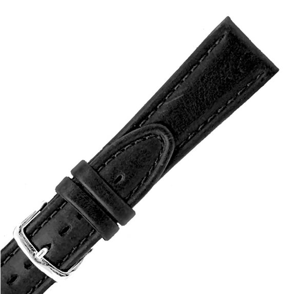Hadley Roma MS882 24mm Black Oil Tan Leather Stitched Mens Watch Band