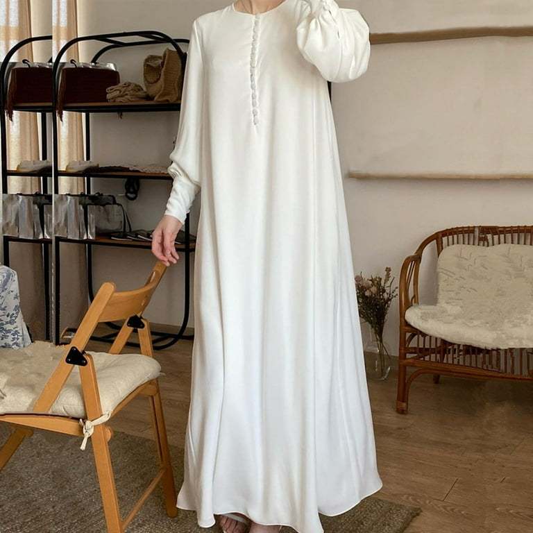 Cocktail Dresses For Women 2024 Women s Casual Solid Dress Lantern Sleeve Abaya Arab Kaftan Dress Black Mini Dress Sun Dresses For Women Casual Petite Maxi Dresses For Women Petite Length Plus Size