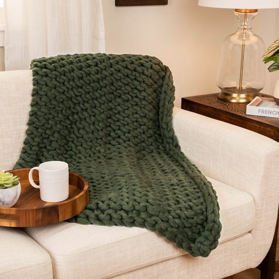 Hunter Green Cable Knit Plush Throw Blanket 50" x 60"